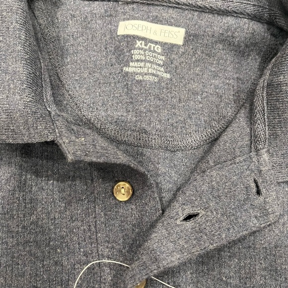 Joseph & Feiss Men's Classic Gray Blue Cotton L/S Polo Shirt - Picture 5 of 10